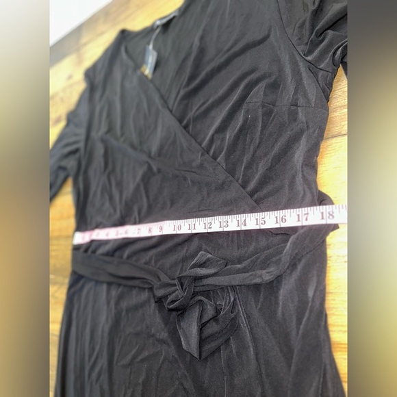 INC International Concepts Black Faux Wrap Midi Dress Flattering waist belt tie - Picture 12 of 12